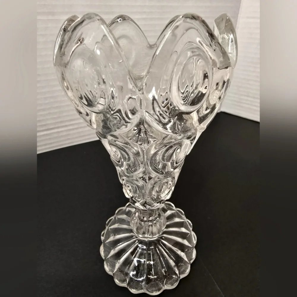 Vintage EAPG Clear Pressed Glass Vase Button Hobstar Compote 6 1/4